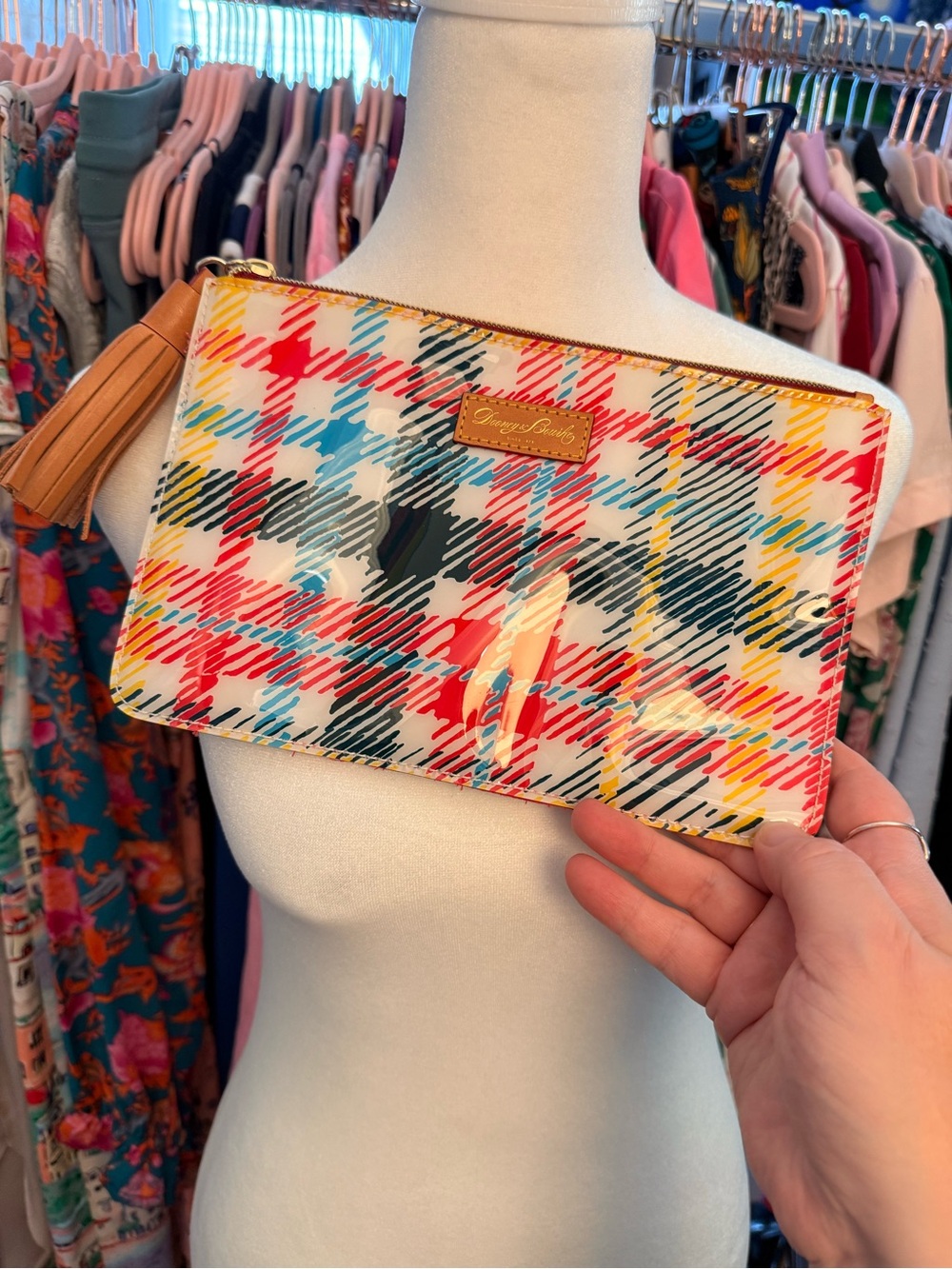 Dooney & Bourke Multicolor Plaid Coated Canvas Wristlet Clutch